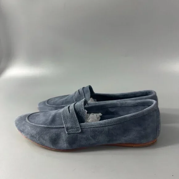Authentic Brunello Cucinelli Ashy Blue Suede Flats, Size 36